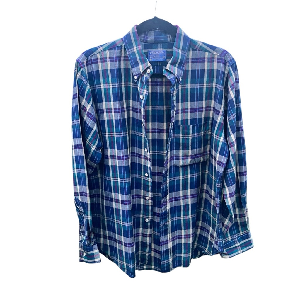 Sir Pendleton 100% Virgin Wool Plaid Button Down Shirt USA Made Mens M